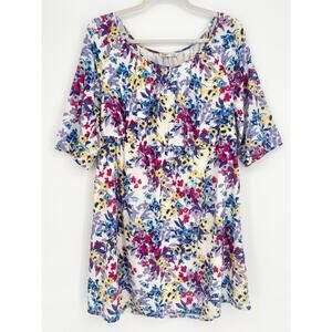 Old Navy White Floral Scoop Neck Knee Length Dress Size XXL